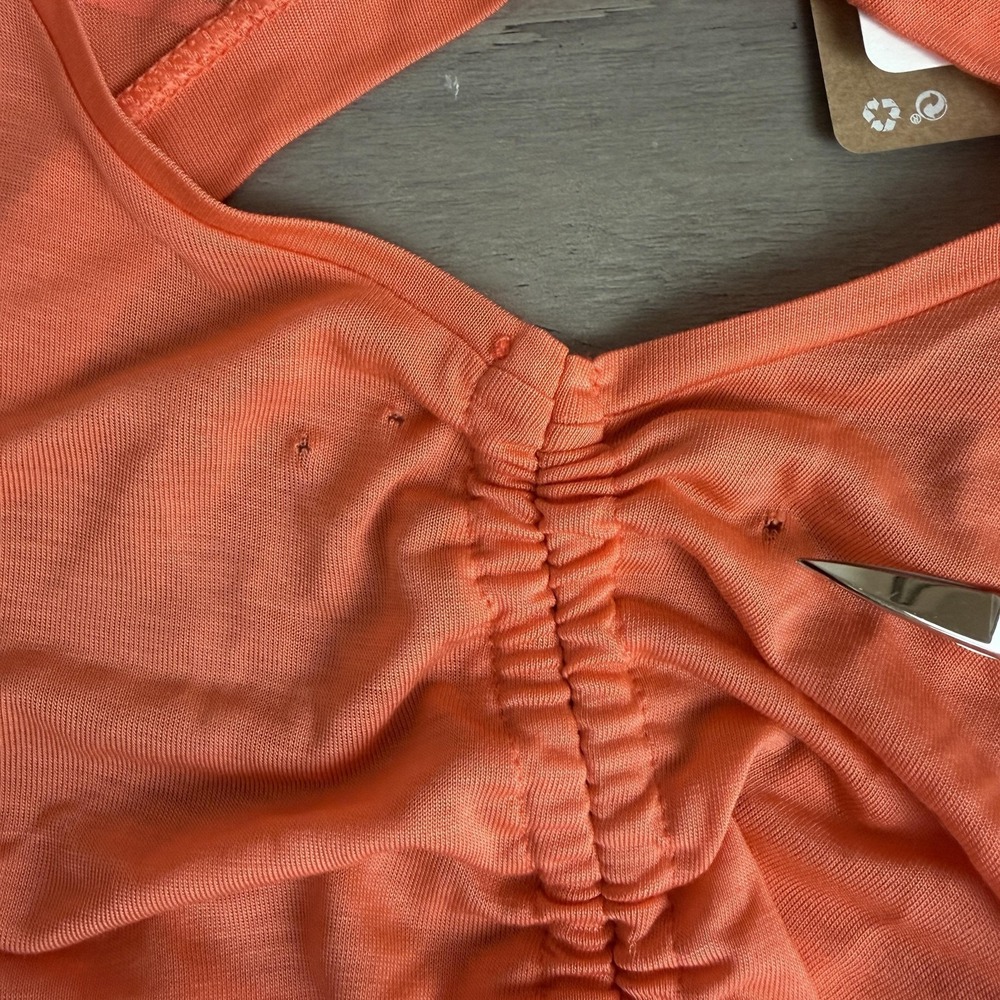 Desigual Tank Top Womens M Orange Logo Ruched Drawstring Sides Summer READ - Picture 9 of 9